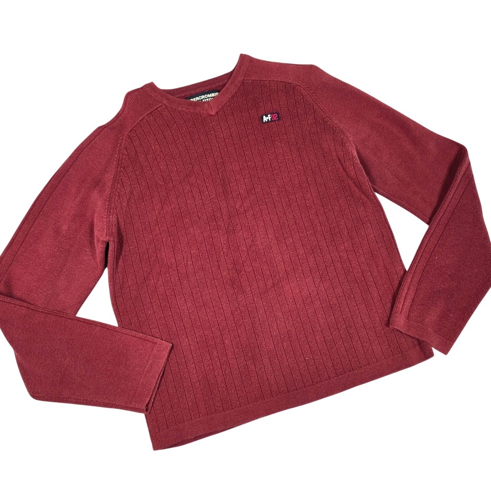 Vintage Abercrombie & Fitch Sweater Pullover Red Ribbed AF 92 Patch sz Large Y2K